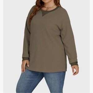 VISLILY Women’s Color Block Casual Long Sleeve Waffle Knit Sweatshirt